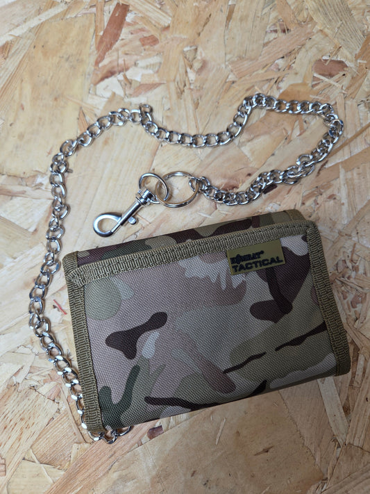 Military Wallet BTP Trifold with Security Chain and Clip Tactical Camouflage