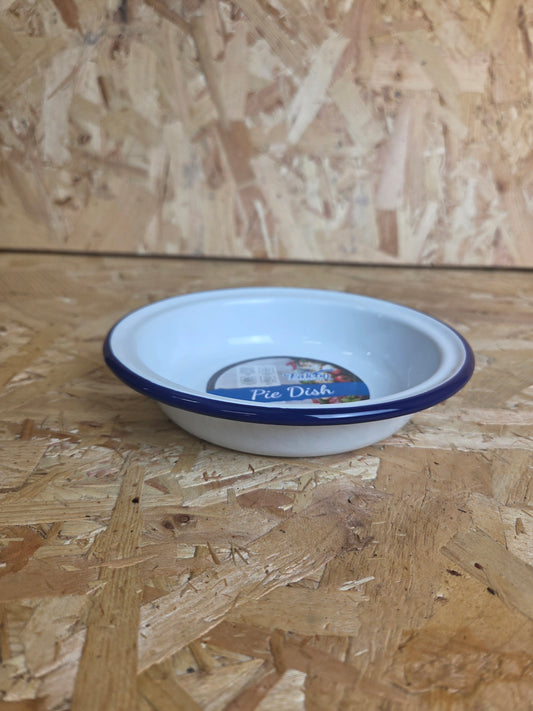 Enamel Pie Dish White and Blue Camping Enamel Bowl Falcon 16cm x 3cm