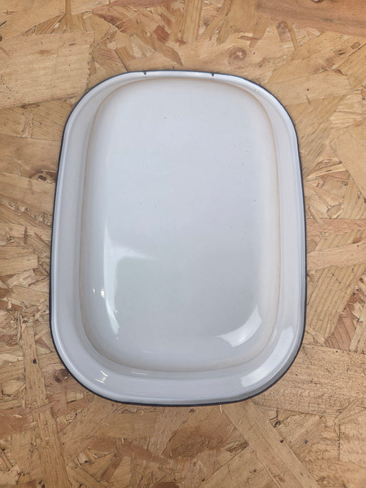 Enamel Pie Dish White and Blue Camping Picnic Caravan Enamel Bowl Falcon 22cm x 16.5cm x 5cm