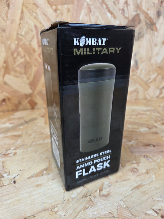 Stainless Steel Flask Ammo Pouch Bottle Hiking Olive Green Trail Metal Camping 330ml