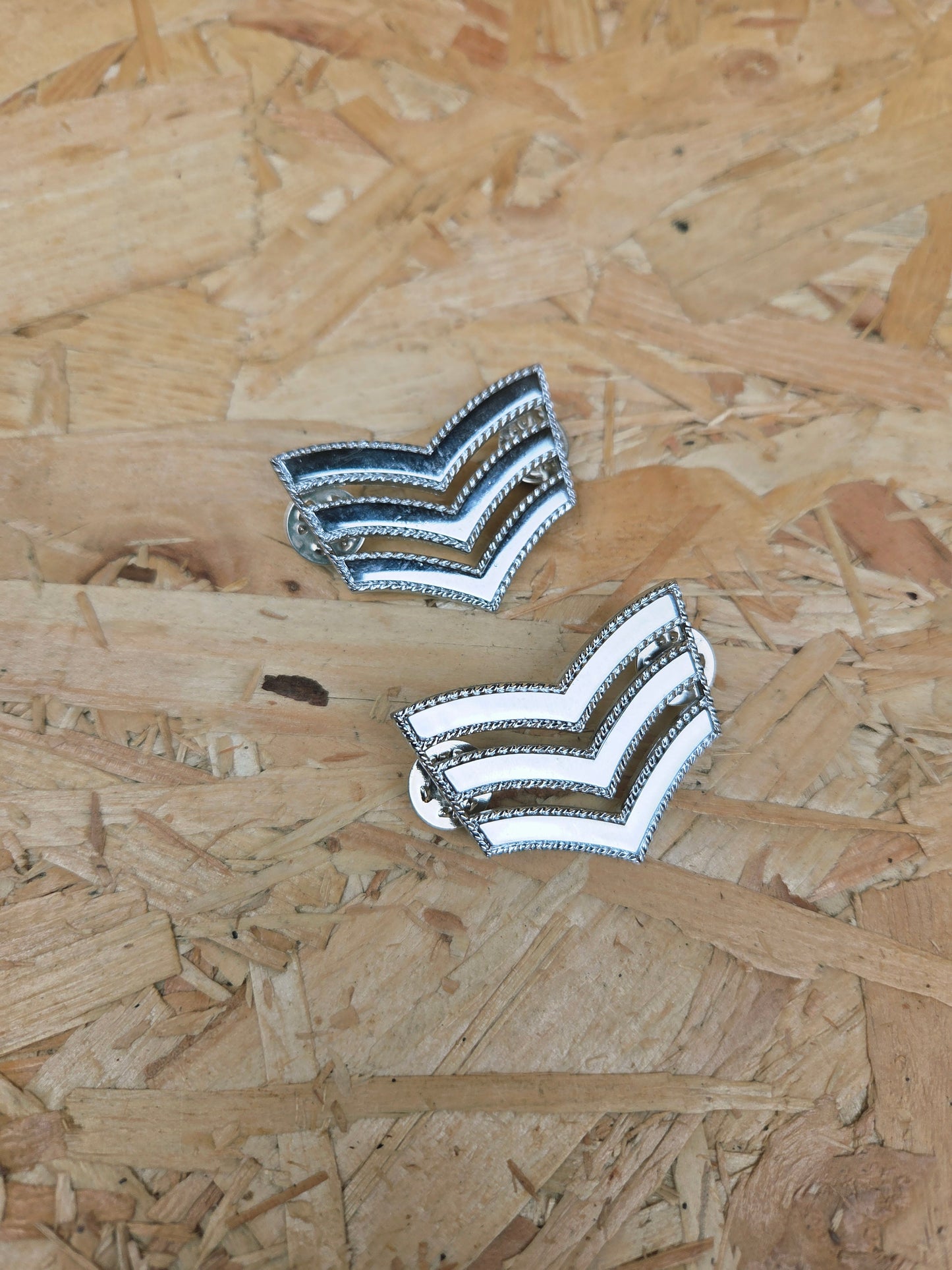 British Police Pair of Sergeants Rank Metal Silver Colour Chevron Badges