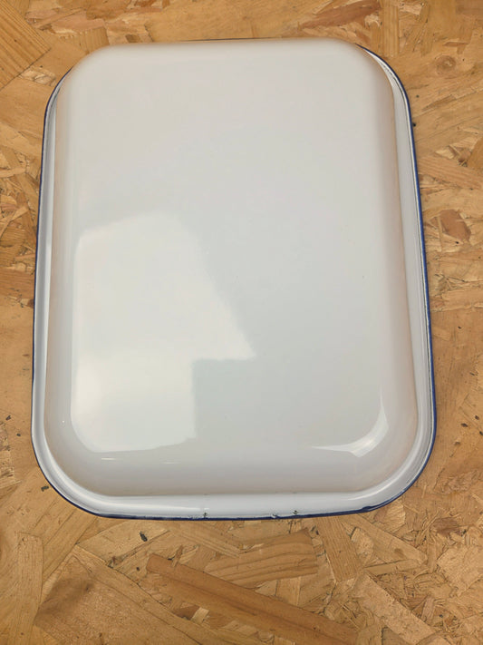 Enamel Bakepan White and Blue Camping Roasting Tin Tray Picnic Caravan Enamel Bowl Falcon 28cm x 23cm x 4.5cm 1250ml