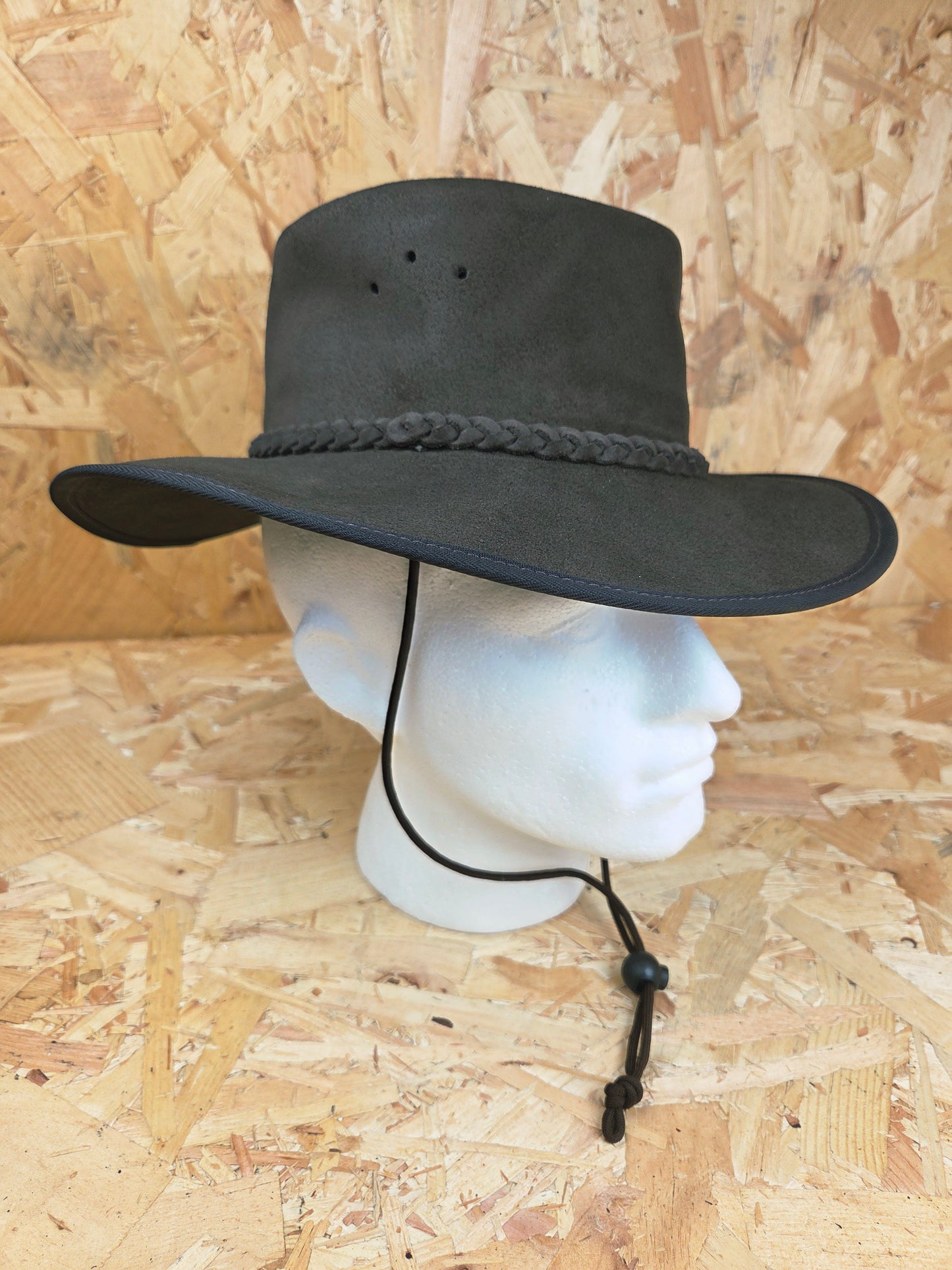 Genuine Dark Brown Oiled Suede With Chin Strap Leather Bush Hat Wide Brim Outdoor Cowboy Style Country Handmade South African