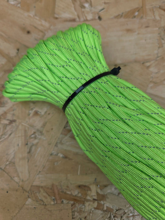 Paracord Cord Retention Loop Basha & Bivi Tent Shelter Rope Bushcraft Line Neon Green & Silver Striped