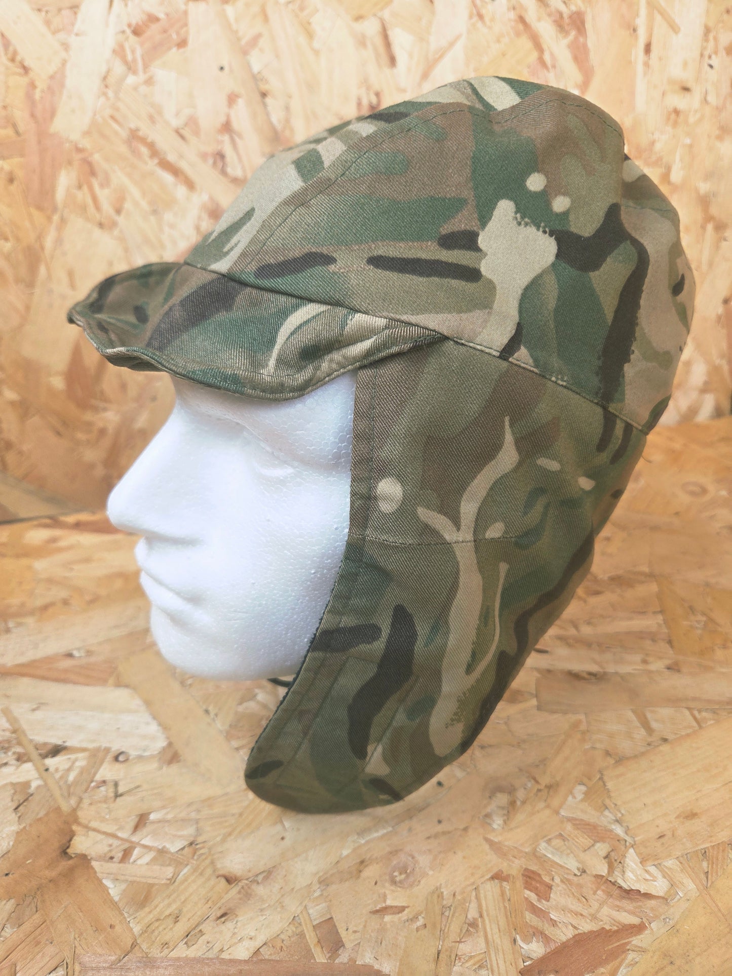 Genuine British Army MTP MVP Cold Weather Camouflage Trapper Style Cap Insulated Thermal Patrol Winter Camo Hat Black Lined Ear Flap Fleece Hat