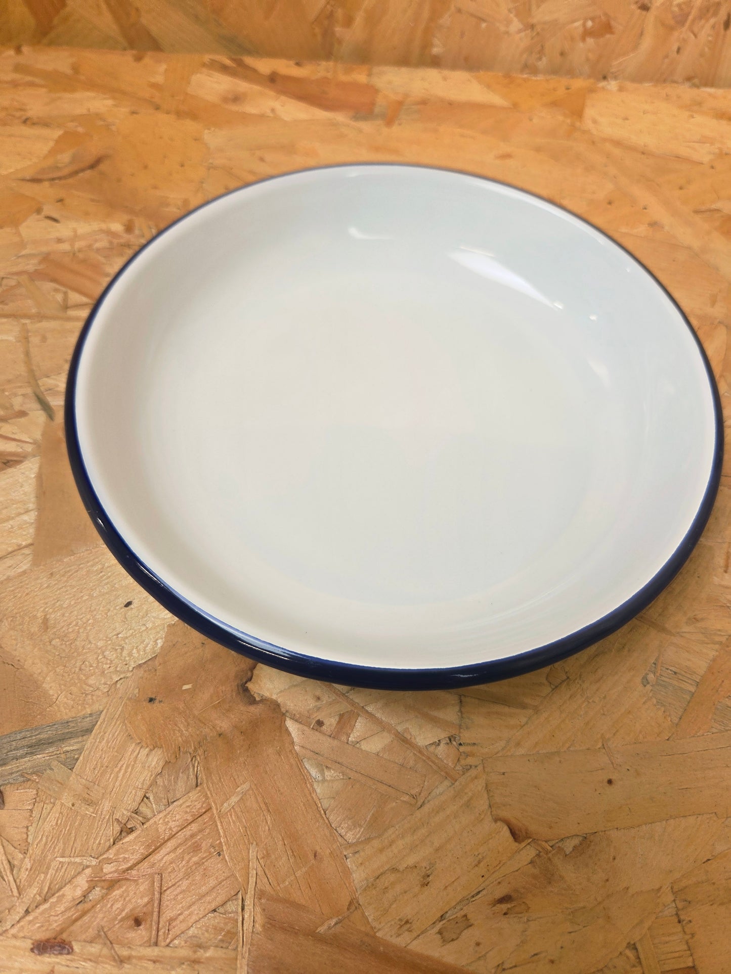 Enamel Rice Pasta Dinner Plate White and Blue Camping Picnic Caravan Enamel Meal Dish Falcon 18cm x 3cm