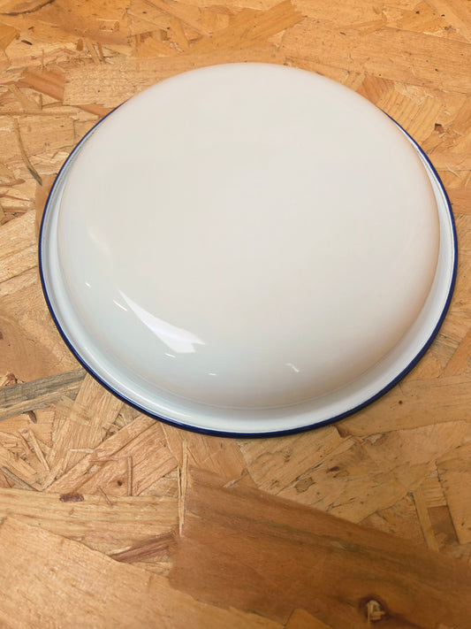 Enamel Rice Pasta Dinner Plate White and Blue Camping Picnic Caravan Enamel Meal Dish Falcon 18cm x 3cm