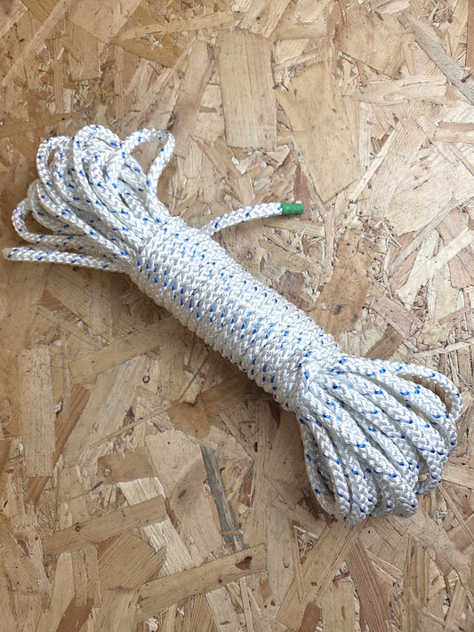 Polyester Rope 8 Plait White & Blue 9mm x 20m Strong Heavy Duty Boating DIY Camping Garden Mooring Boat Chandlery