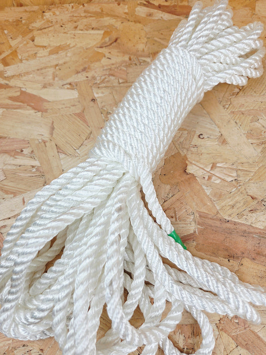 Nylon Rope 3 Strand White 8mm x 20m Strong Heavy Duty Boating DIY Camping Garden Mooring Boat Chandlery