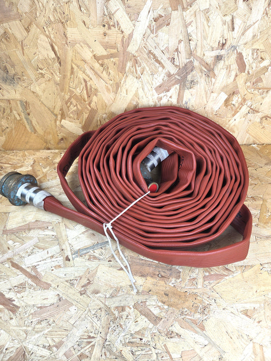 Genuine Fire Brigade Fighters Layflat Hose with Standard Fittings Couplings Heavy Duty Red 12m