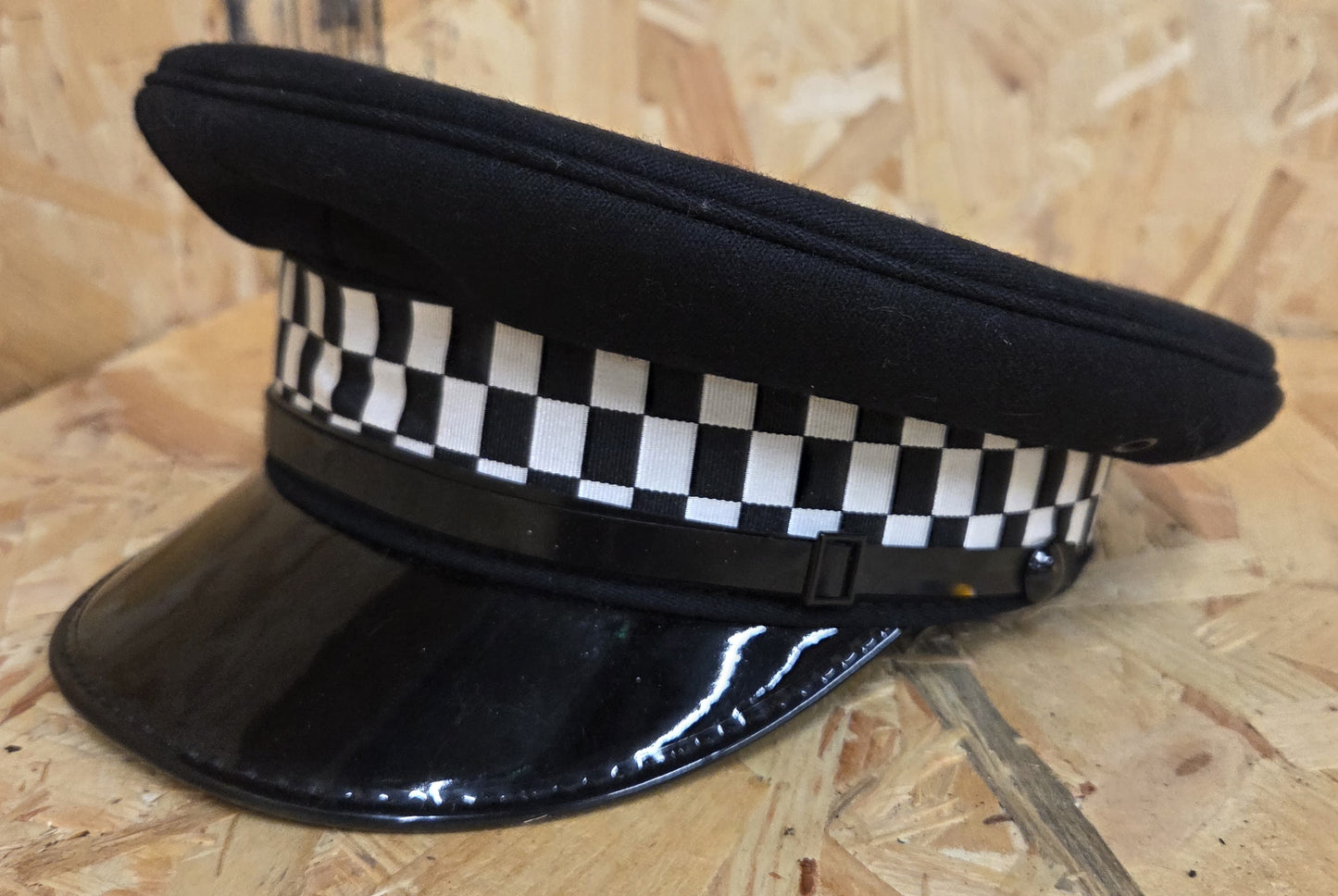 British Police Black Peaked Cap Black and White Chequered Band