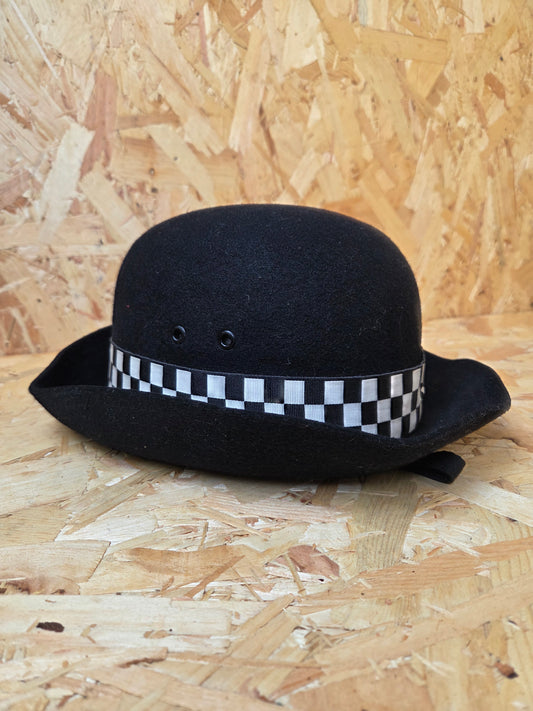 British Police Black Bowler Black and White Chequered Band