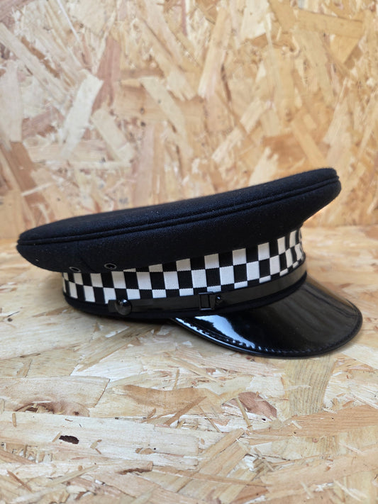 British Police Black Peaked Cap Black and White Chequered Band