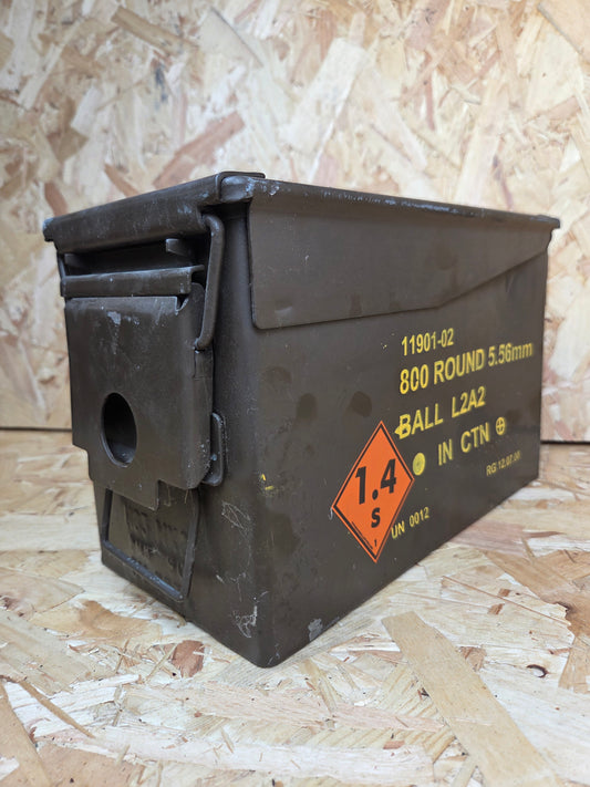 Small 30 Cal 5.56mm Ammo Box Tin Brown 28cm x 19cm x 14cm