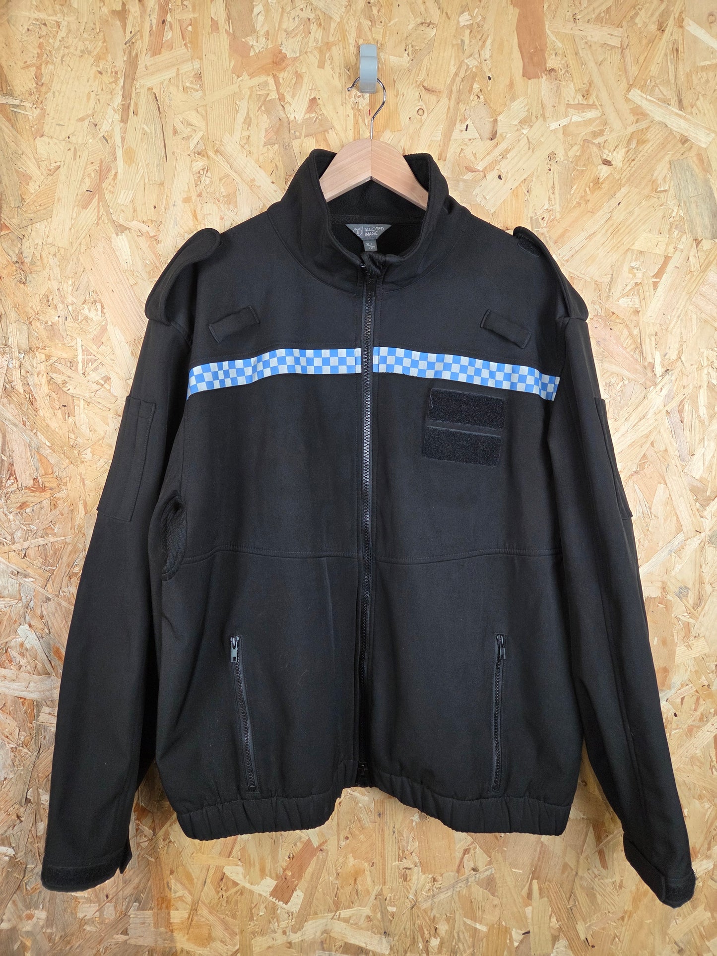 British Police Black with Checked Soft Shell Jacket with Radio Loops