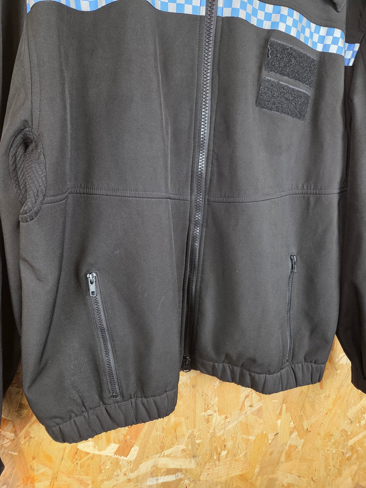 British Police Black with Checked Soft Shell Jacket with Radio Loops