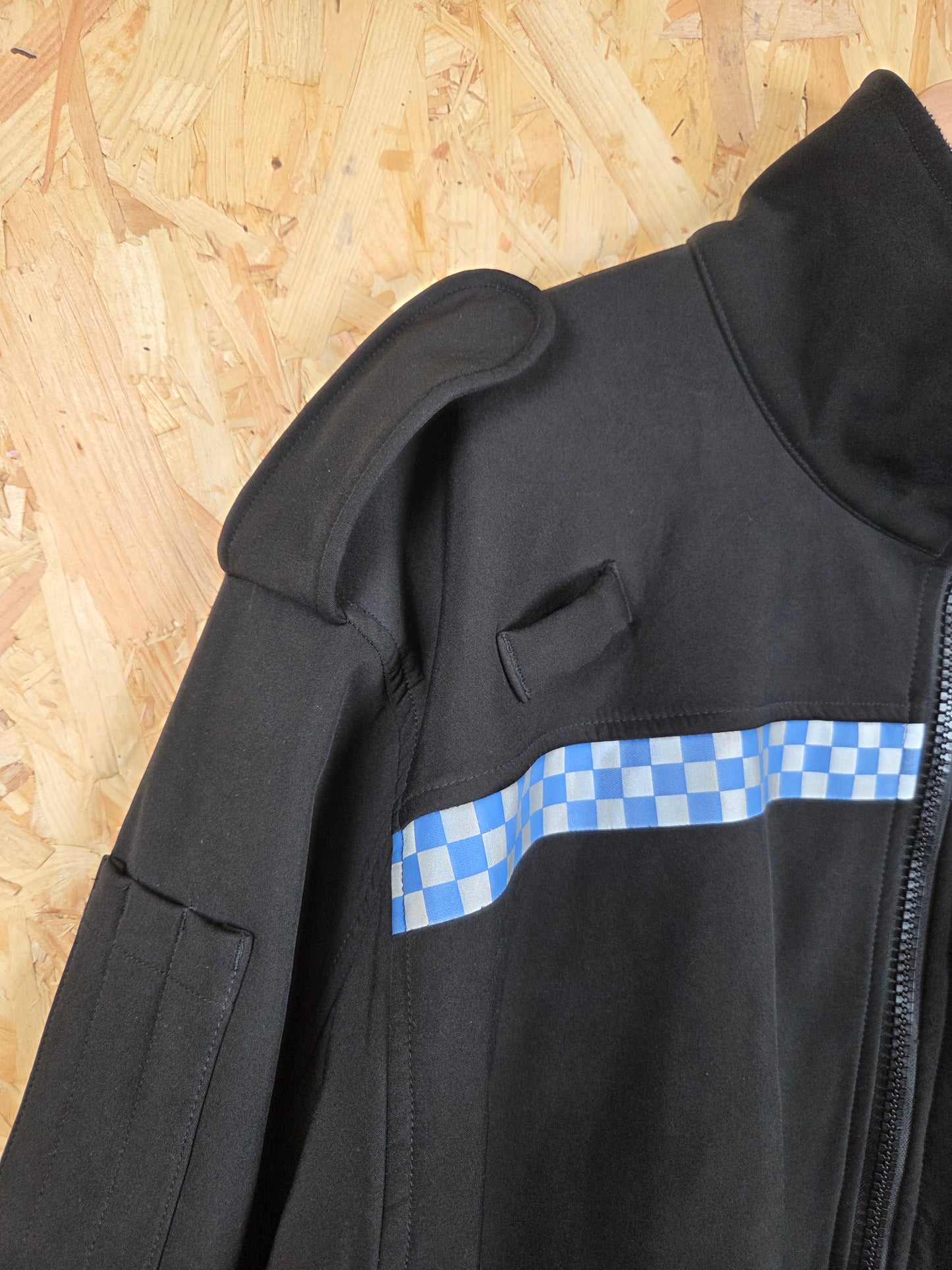 British Police Black with Checked Soft Shell Jacket with Radio Loops