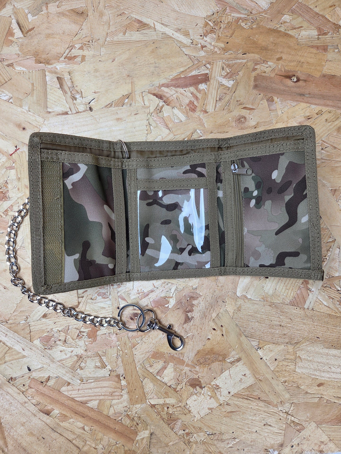 Military Wallet BTP Trifold with Security Chain and Clip Tactical Camouflage