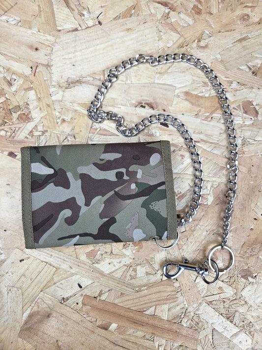 Military Wallet BTP Trifold with Security Chain and Clip Tactical Camouflage