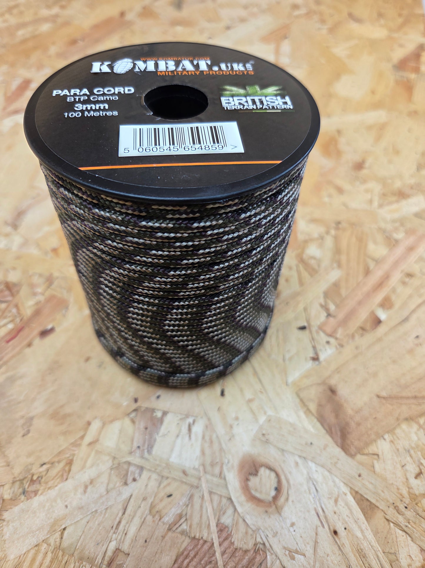 Paracord Cord Retention Loop Basha & Bivi Tent Shelter Rope Bushcraft Line BTP British Terrain Pattern 100m