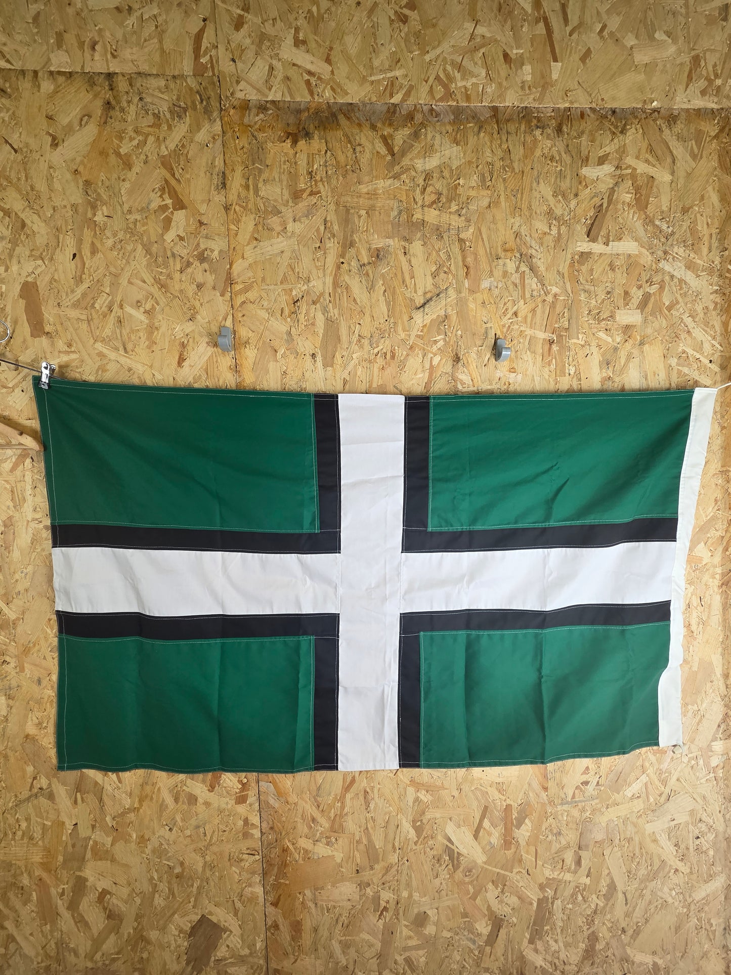 Flag of Devon St Petroc's Cross Green with White and Black Cross 152cm x 91cm