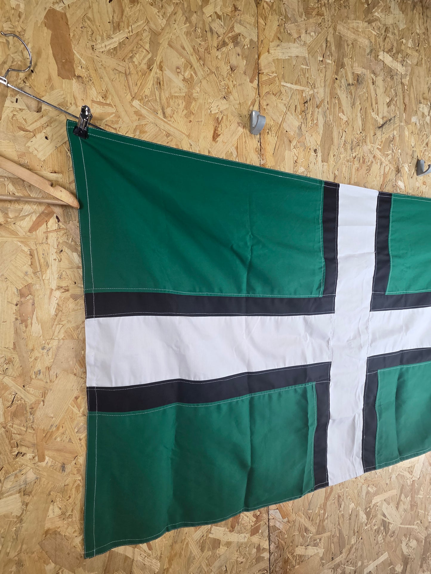 Flag of Devon St Petroc's Cross Green with White and Black Cross 152cm x 91cm