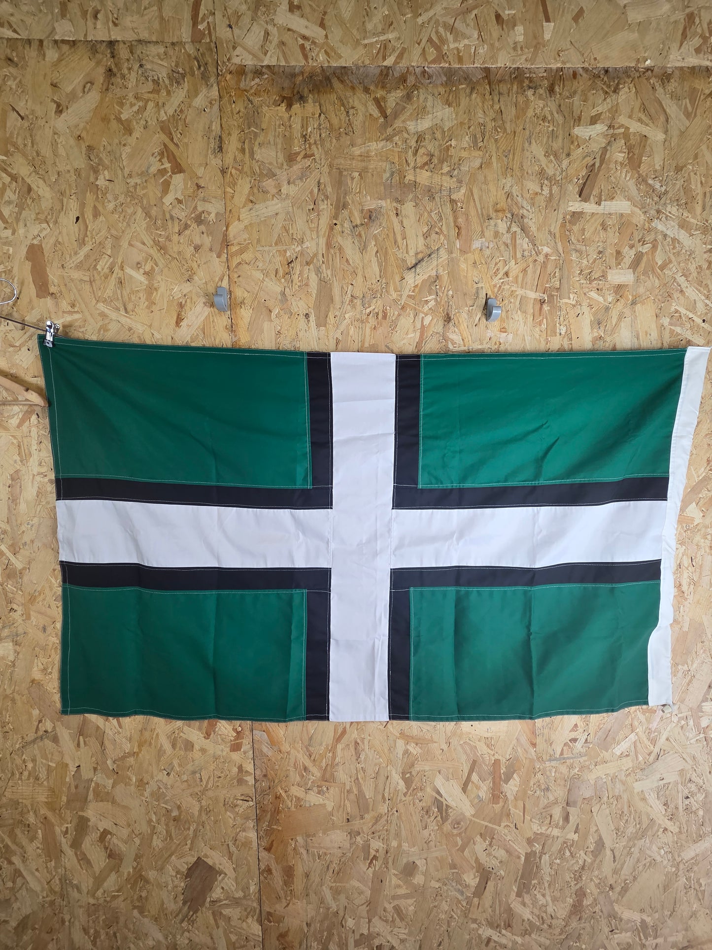 Flag of Devon St Petroc's Cross Green with White and Black Cross 152cm x 91cm