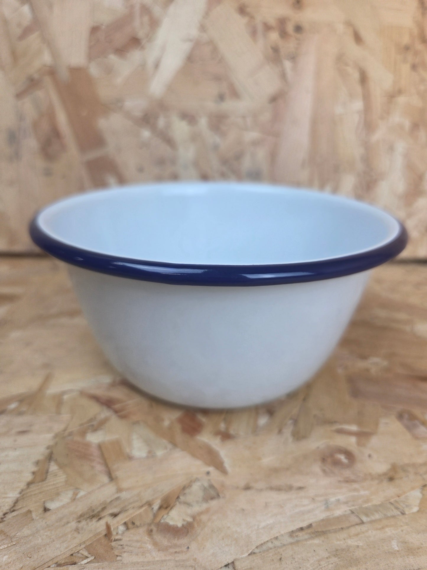 Enamel Pudding Basin White and Blue Camping Picnic Caravan Enamel Dish Bowl Falcon 14cm x 7.5cm