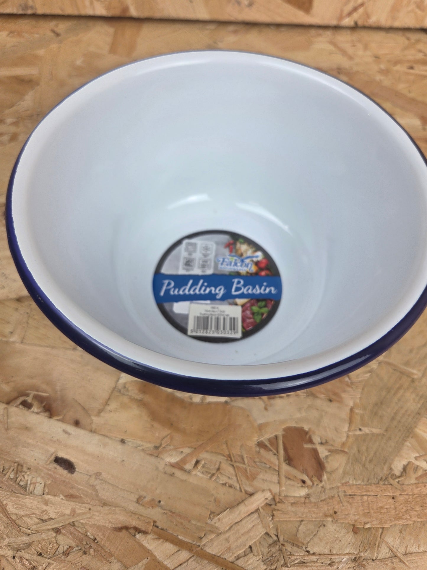 Enamel Pudding Basin White and Blue Camping Picnic Caravan Enamel Dish Bowl Falcon 14cm x 7.5cm