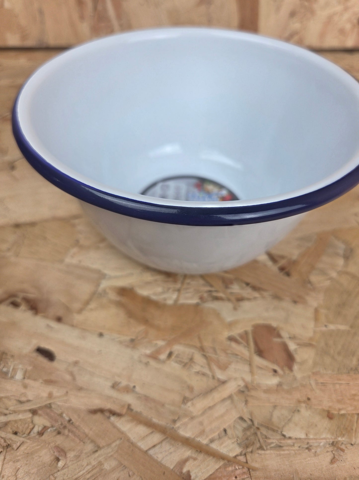 Enamel Pudding Basin White and Blue Camping Picnic Caravan Enamel Dish Bowl Falcon 14cm x 7.5cm