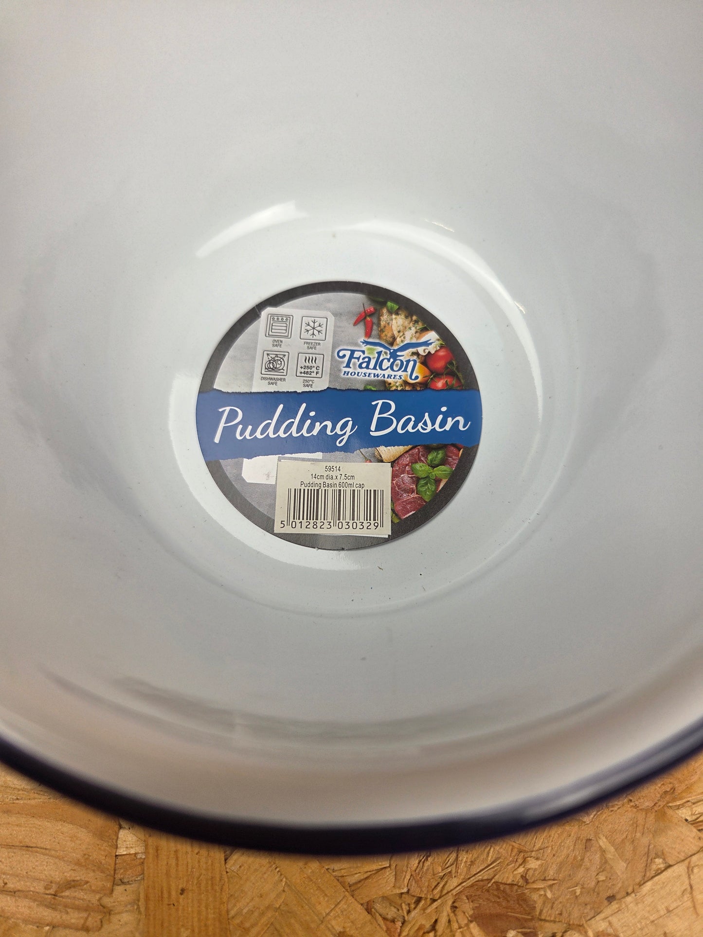 Enamel Pudding Basin White and Blue Camping Picnic Caravan Enamel Dish Bowl Falcon 14cm x 7.5cm
