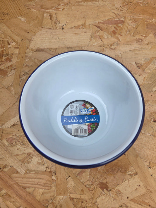 Enamel Pudding Basin White and Blue Camping Enamel Dish Bowl Falcon 14cm x 7.5cm