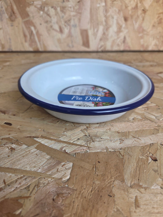Enamel Pie Dish White and Blue Camping Enamel Bowl Falcon 16cm x 3cm