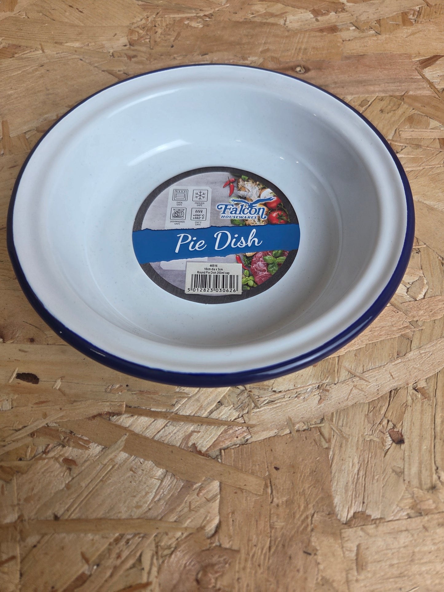 Enamel Pie Dish White and Blue Camping Picnic Caravan Enamel Bowl Falcon 16cm x 3cm