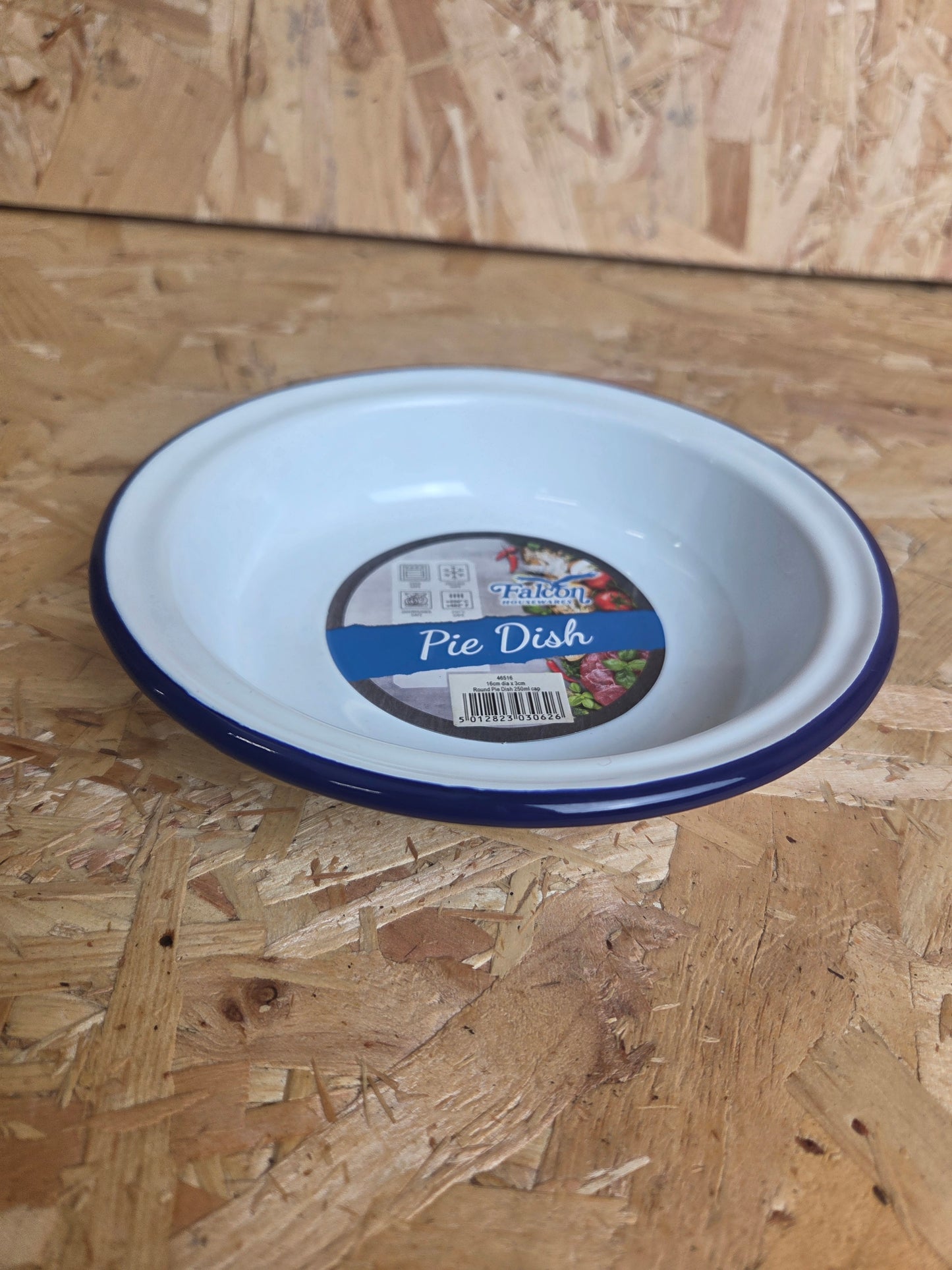 Enamel Pie Dish White and Blue Camping Picnic Caravan Enamel Bowl Falcon 16cm x 3cm