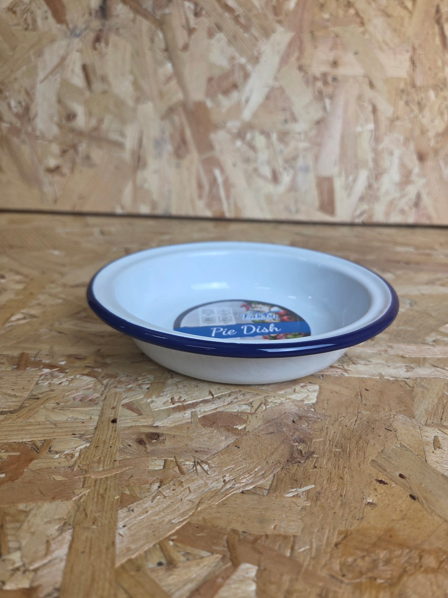 Enamel Pie Dish White and Blue Camping Picnic Caravan Enamel Bowl Falcon 16cm x 3cm