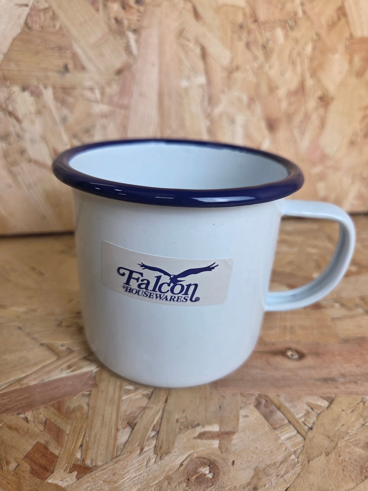 Enamel Mug White and Blue Camping Picnic Caravan Cup Enamel Falcon 9cm