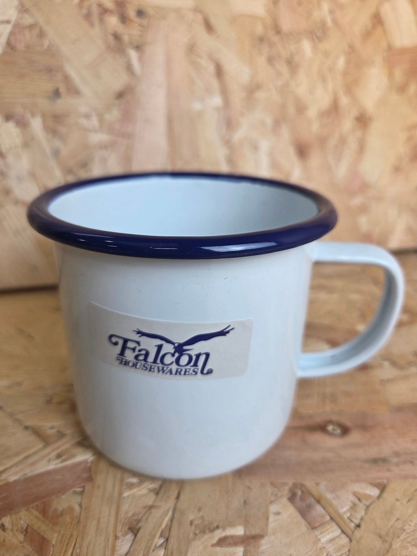 Enamel Mug White and Blue Camping Picnic Caravan Cup Enamel Falcon 9cm