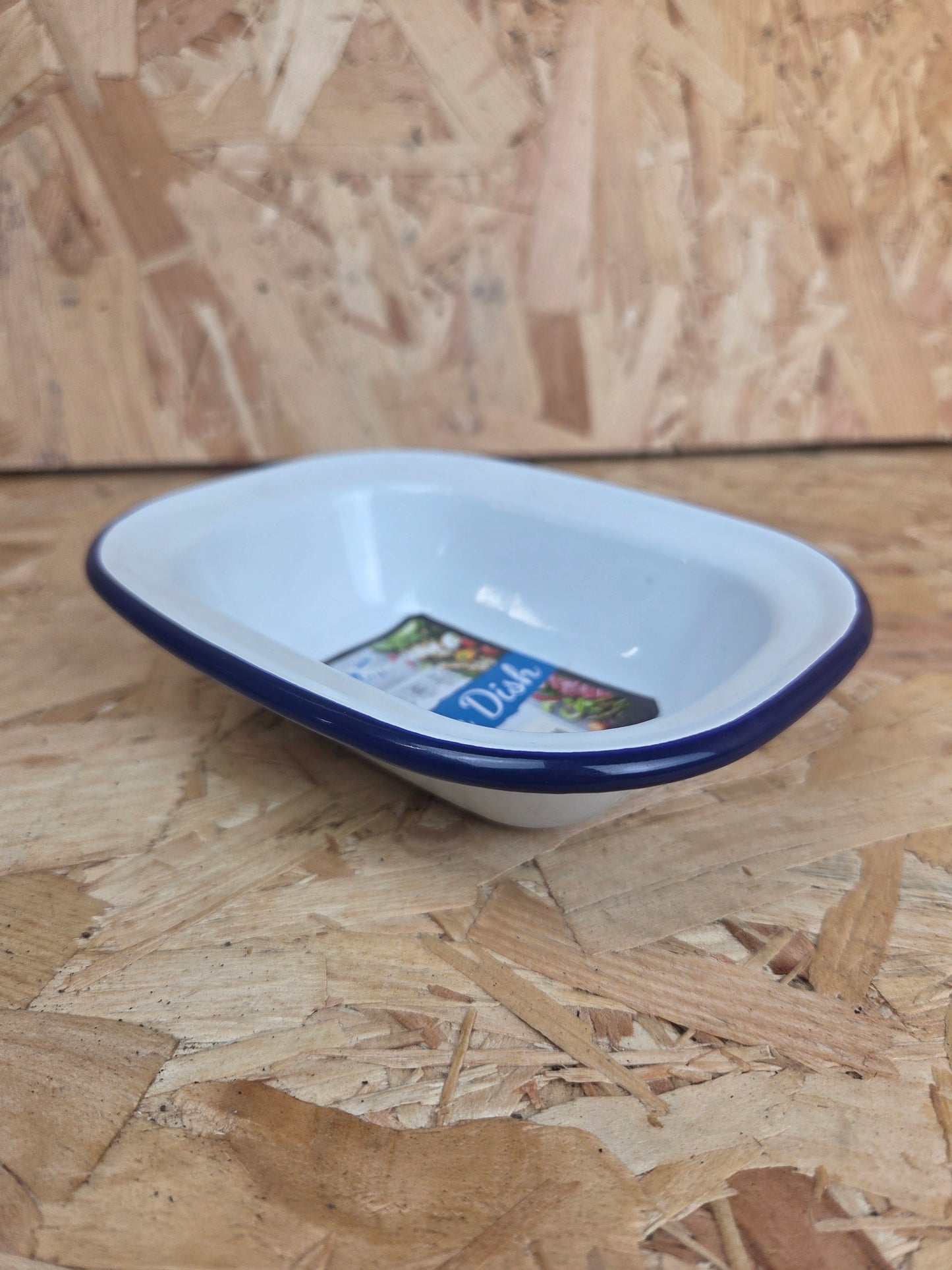 Enamel Pie Dish White and Blue Camping Picnic Caravan Enamel Bowl Falcon 16cm x 12cm x 3.5cm