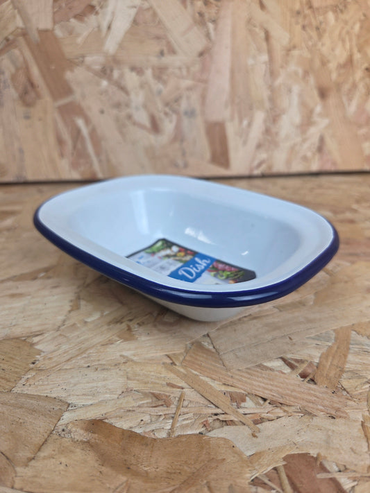 Enamel Pie Dish White and Blue Camping Picnic Caravan Enamel Bowl Falcon 16cm x 12cm x 3.5cm