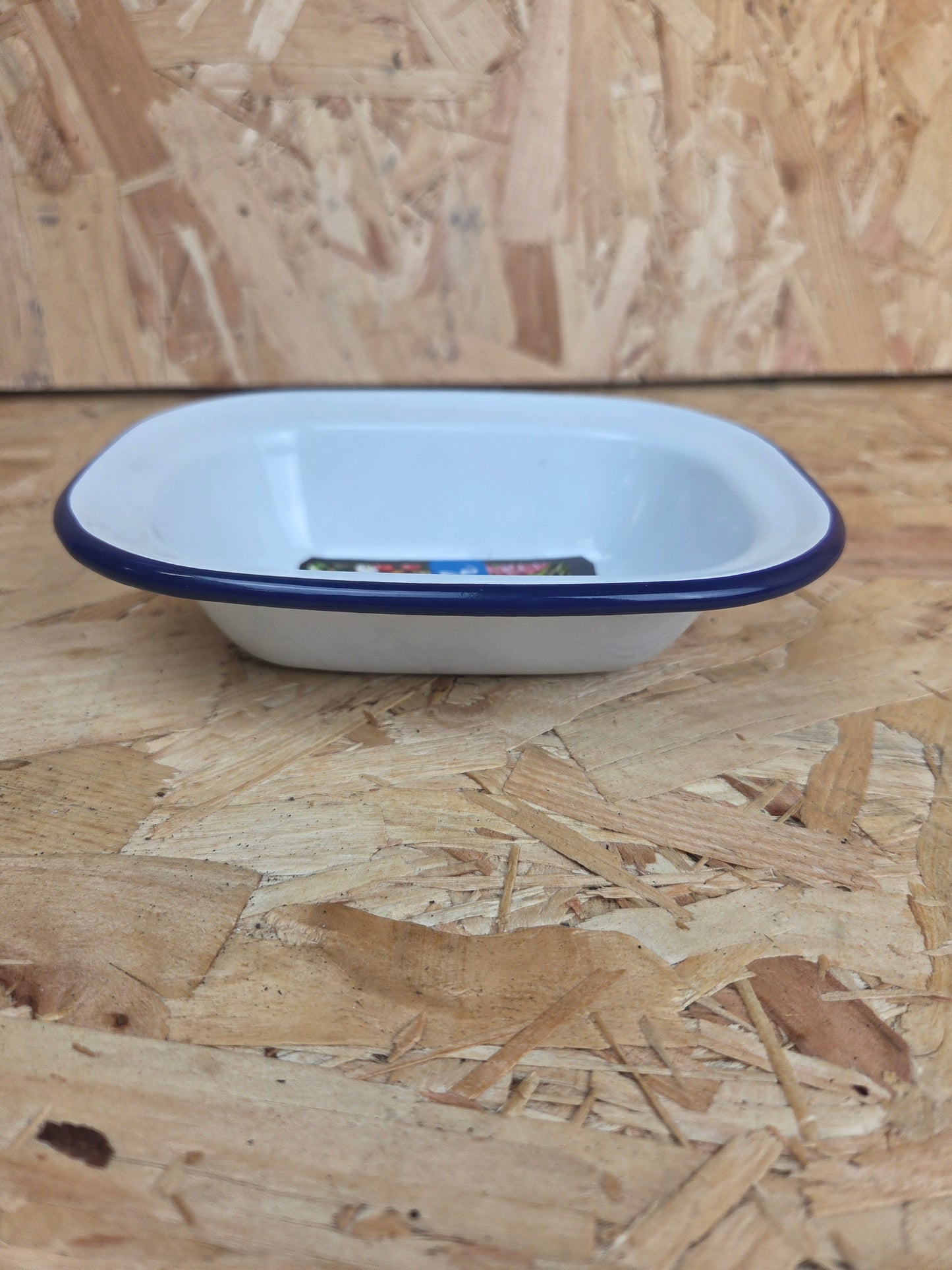 Enamel Pie Dish White and Blue Camping Picnic Caravan Enamel Bowl Falcon 16cm x 12cm x 3.5cm