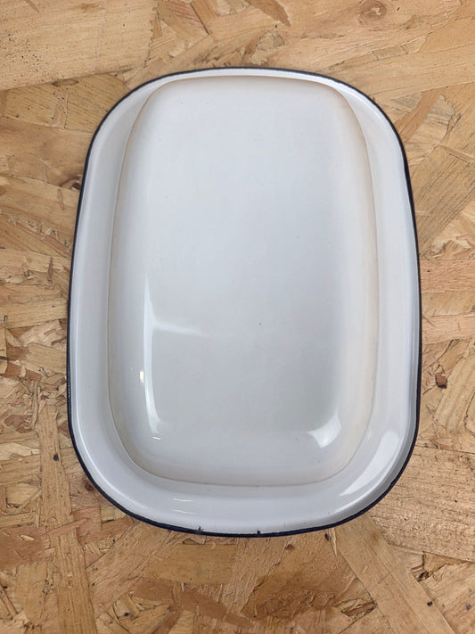 Enamel Pie Dish White and Blue Camping Picnic Caravan Enamel Bowl Falcon 20cm x 15cm x 4.5cm