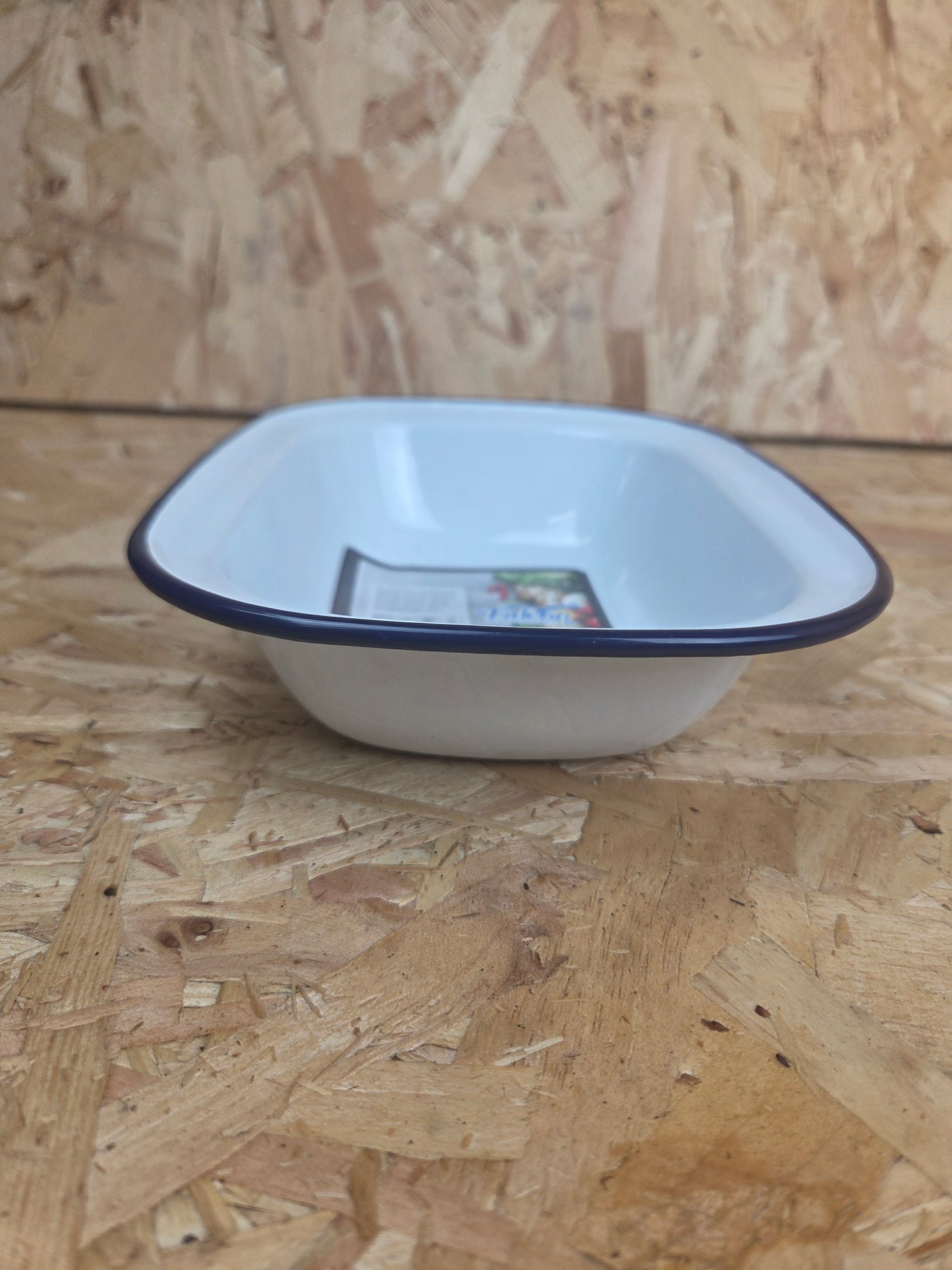 Enamel Pie Dish White and Blue Camping Picnic Caravan Enamel Bowl Falcon 22cm x 16.5cm x 5cm