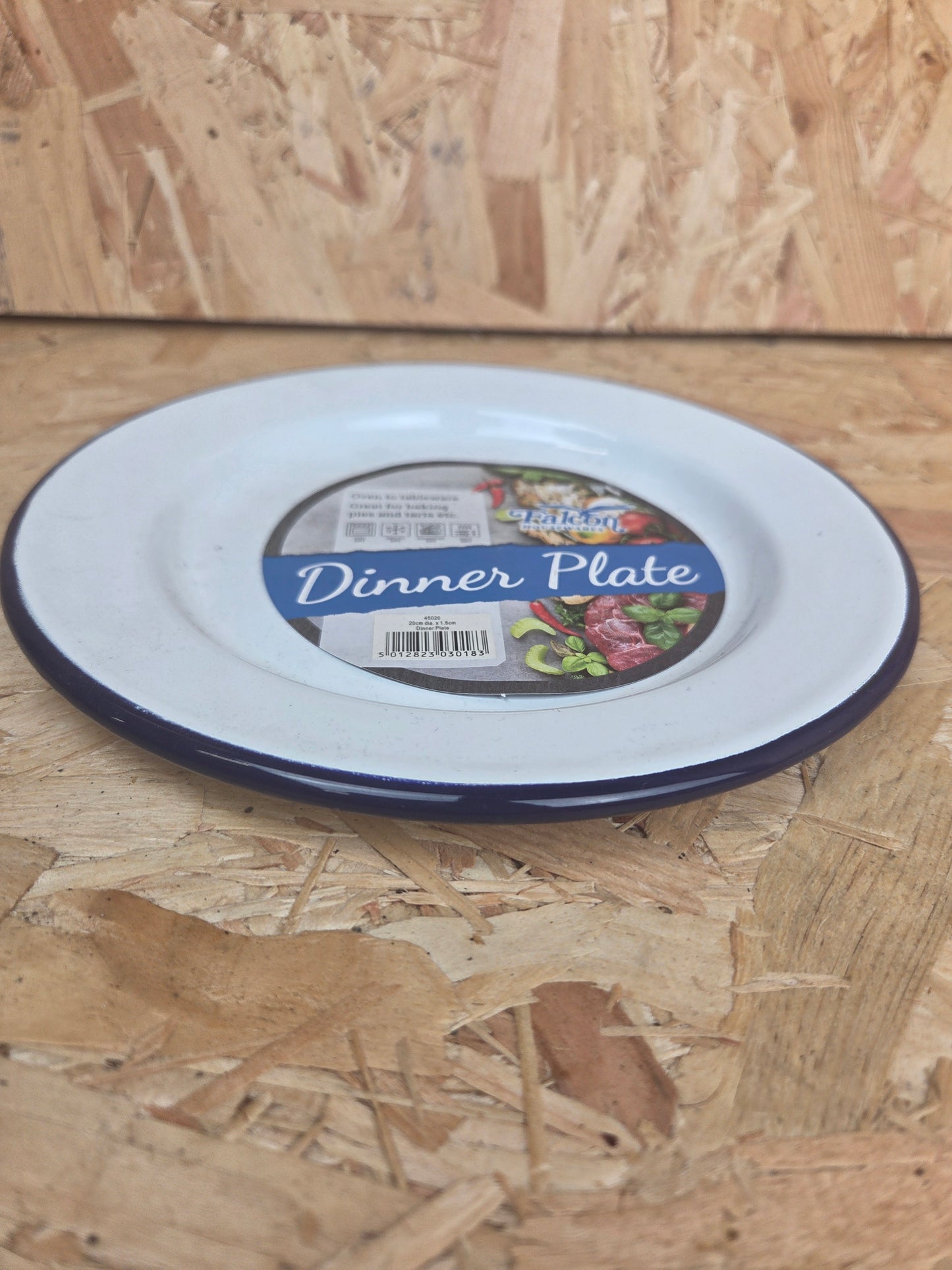 Enamel Dinner Plate White and Blue Camping Picnic Caravan Enamel Meal Dish Falcon 20cm x 1.5cm