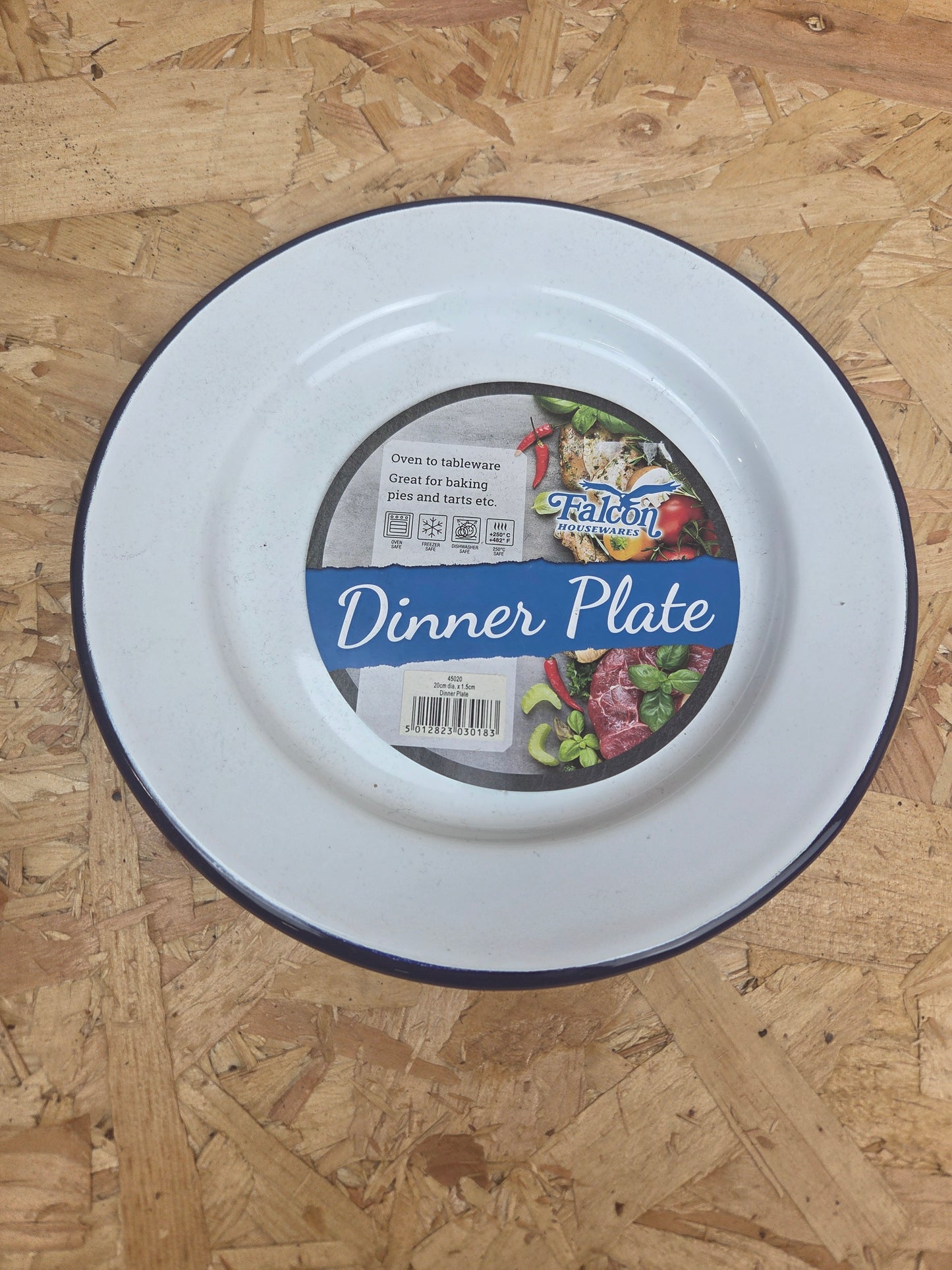 Enamel Dinner Plate White and Blue Camping Picnic Caravan Enamel Meal Dish Falcon 20cm x 1.5cm