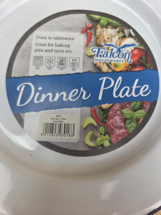 Enamel Dinner Plate White and Blue Camping Picnic Caravan Enamel Meal Dish Falcon 20cm x 1.5cm
