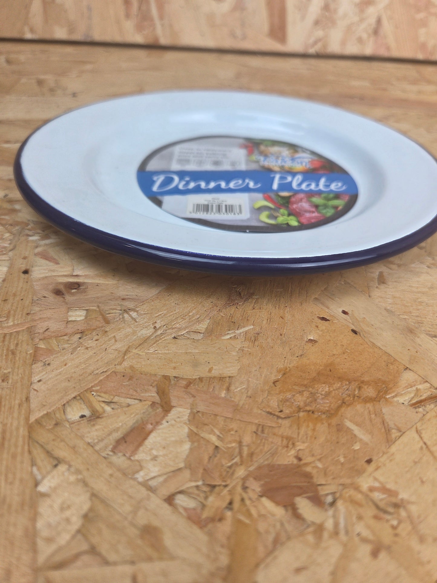 Enamel Dinner Plate White and Blue Camping Picnic Caravan Enamel Meal Dish Falcon 24cm x 2cm