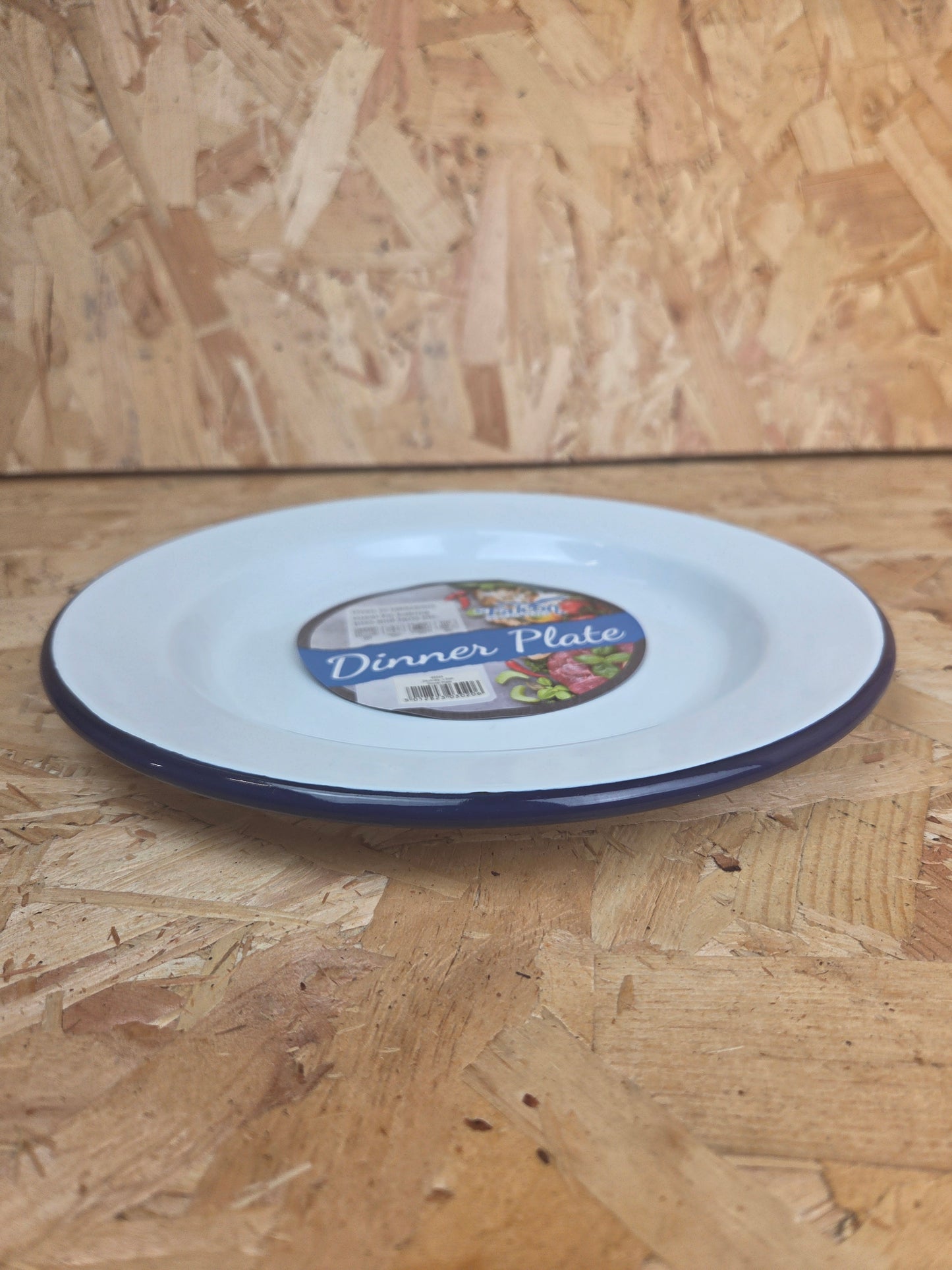 Enamel Dinner Plate White and Blue Camping Picnic Caravan Enamel Meal Dish Falcon 24cm x 2cm
