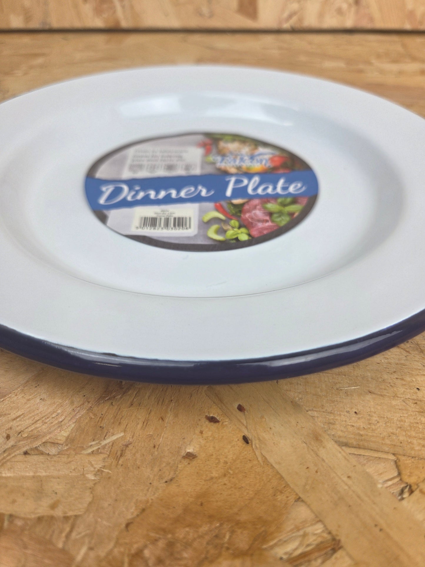 Enamel Dinner Plate White and Blue Camping Picnic Caravan Enamel Meal Dish Falcon 24cm x 2cm