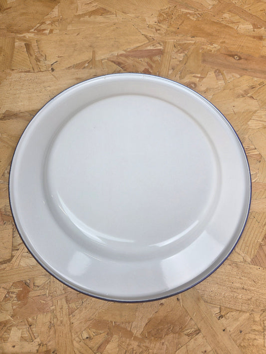 Enamel Dinner Plate White and Blue Camping Picnic Caravan Enamel Meal Dish Falcon 24cm x 2cm